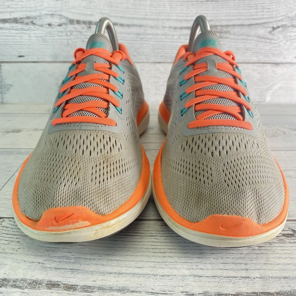 Nike Flex 2016 Run Shoes Womens 8 Gray Orange Athletic Running Road Racing Nice
